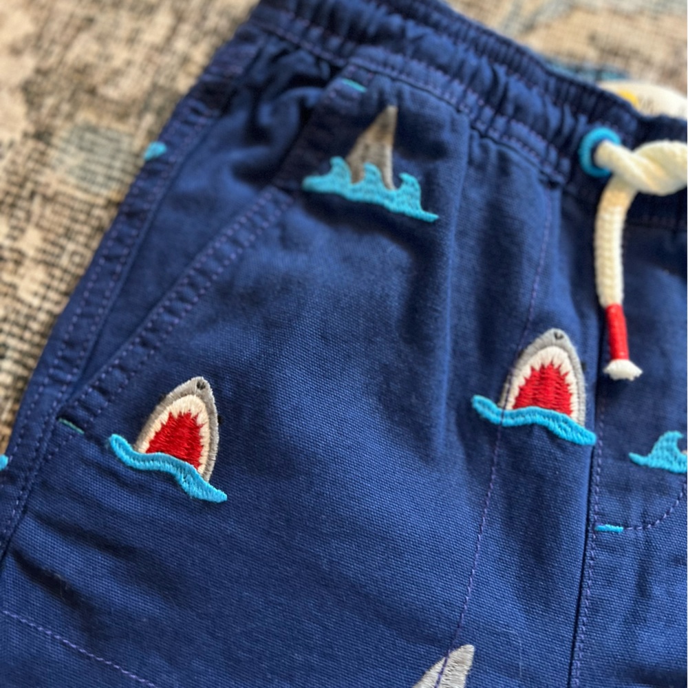 Mini Boden Blue and Red Shark Print Swim Shorts - Picture 3 of 3